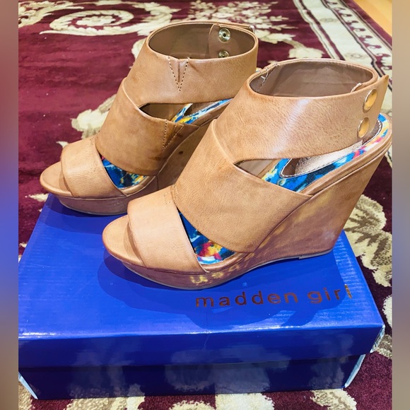 Kilterr Cognac Paris Brown Wedge Heel Madden Girl Womens - Picture 2 of 10